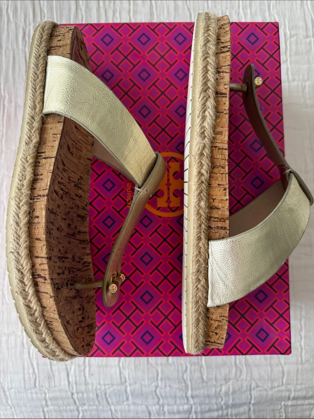 Tory Burch Armando Leather Cork Footbed Flat Thong - Gold, Size 8